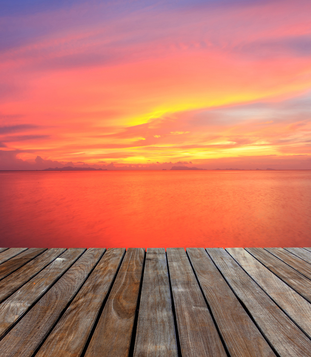 Wood decking and sunset